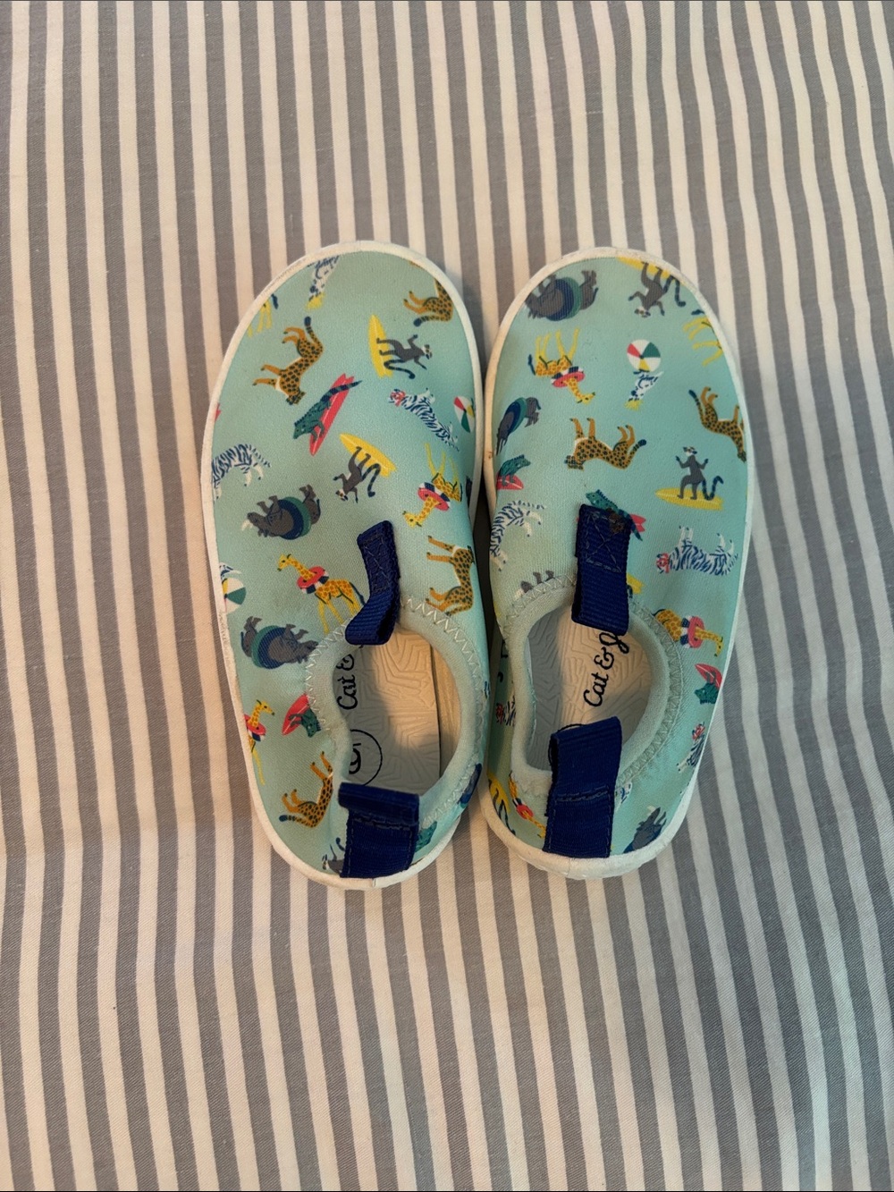 Kids Aqua Animal Slip-On Shoes with Navy Accents